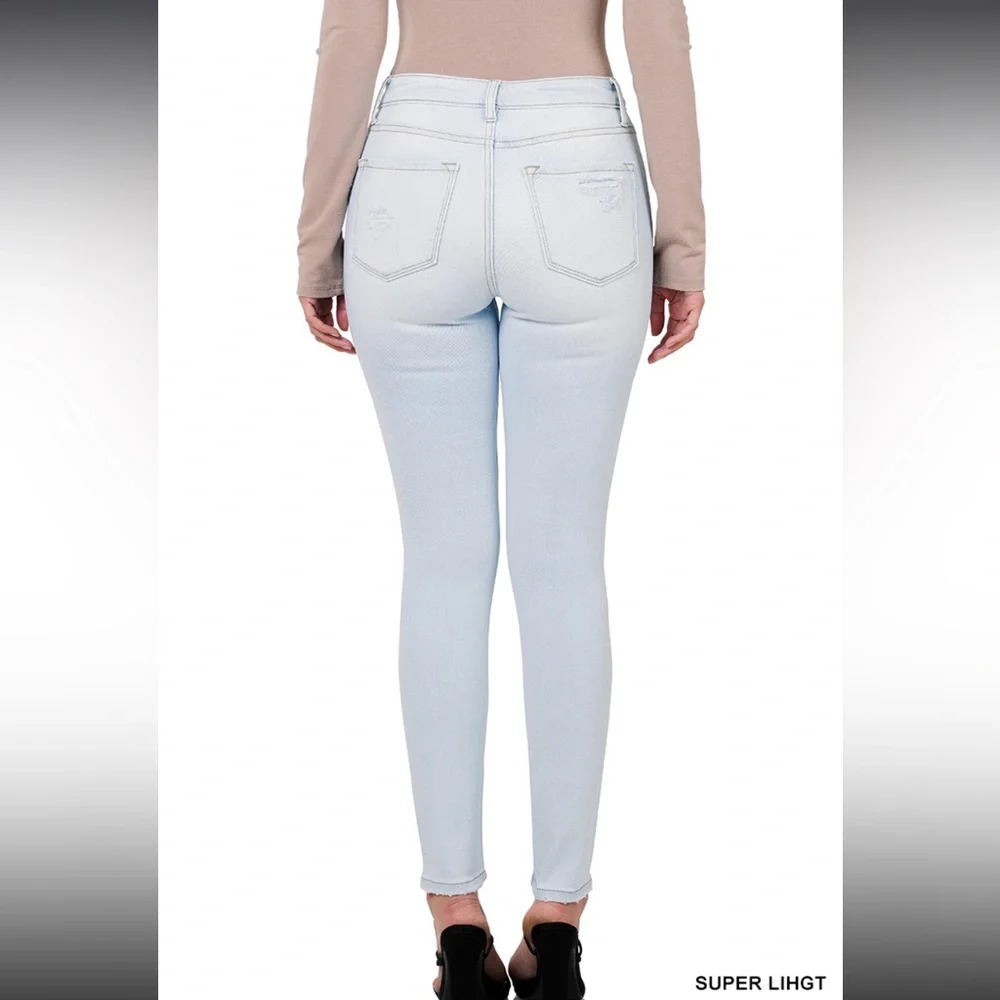 Distressed Super Light Wash Skinny Zenana Denim Pants